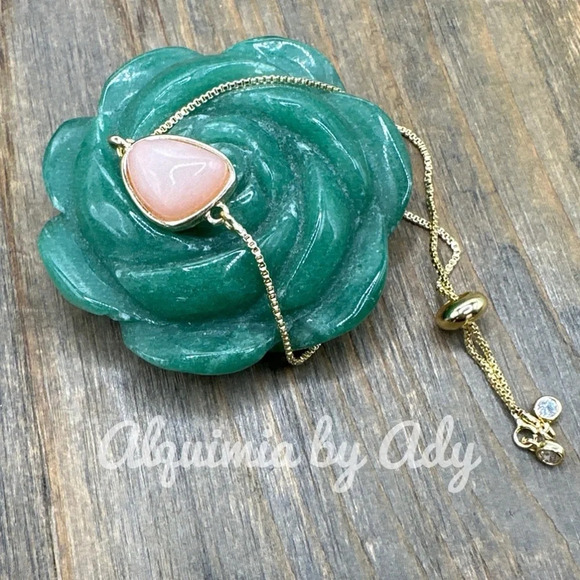 Fussy Peach moonstone gold adjustable rope  chain  dainty bracelet - Picture 1 of 7